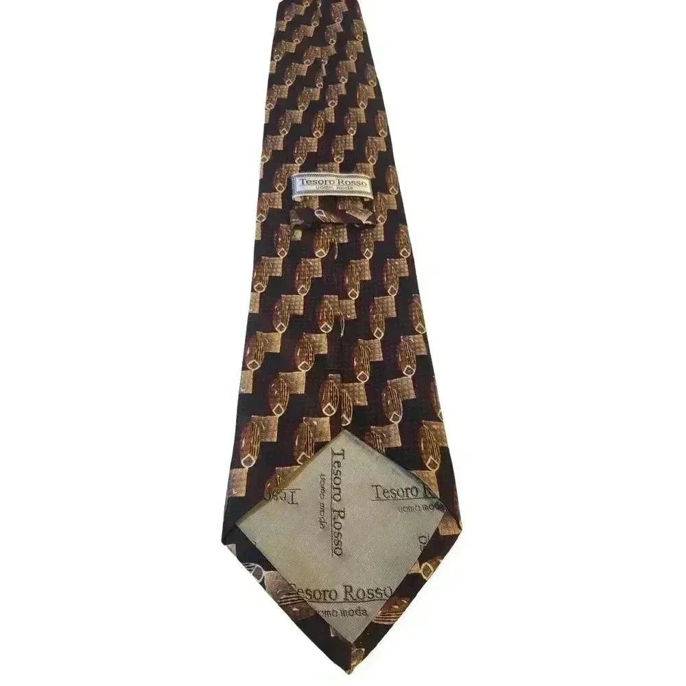 Tesoro Rosso Uomo Moda Luxury Silk Neck Tie Geometric Vintage Black‎ Gold Office